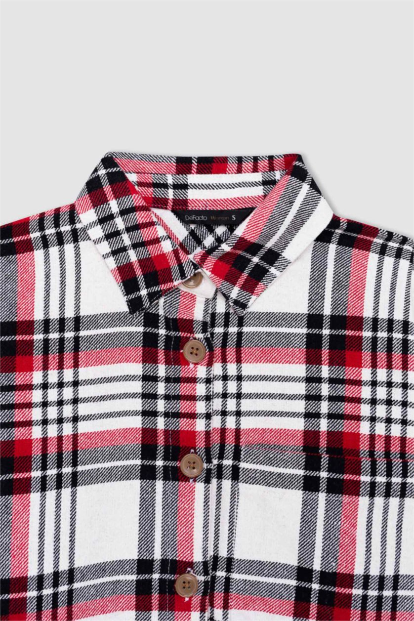 WOMAN Light Vison Oversize Fit Shirt Collar Flannel Long Sleeve Shirt