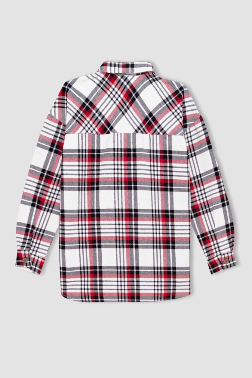 WOMAN Light Vison Oversize Fit Shirt Collar Flannel Long Sleeve Shirt