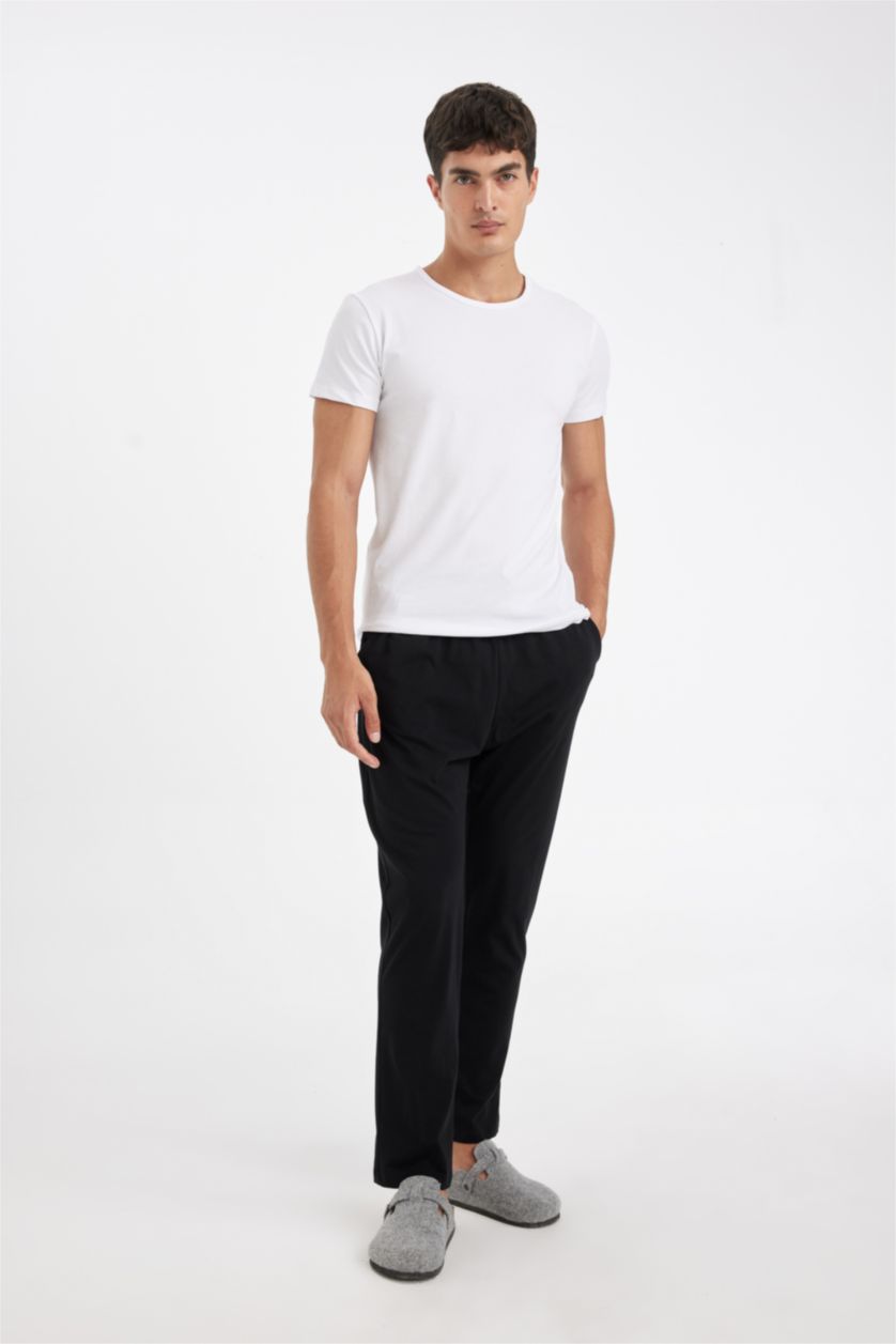 رجال أسود Regular Fit Tied Waist Straight Leg Pyjamas Bottom