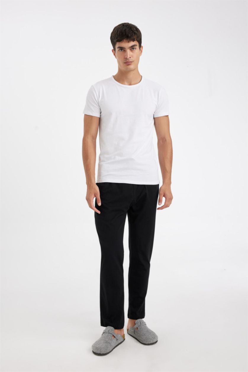 رجال أسود Regular Fit Tied Waist Straight Leg Pyjamas Bottom