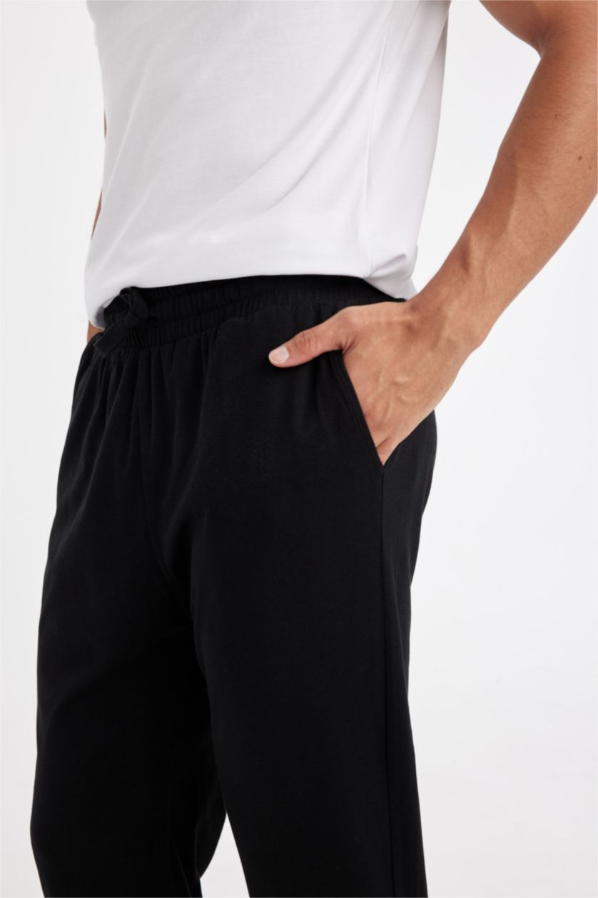 رجال أسود Regular Fit Tied Waist Straight Leg Pyjamas Bottom