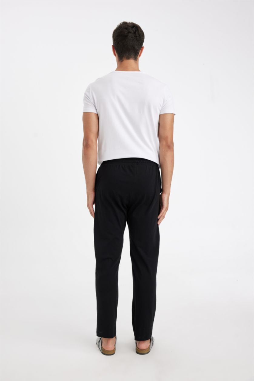 رجال أسود Regular Fit Tied Waist Straight Leg Pyjamas Bottom