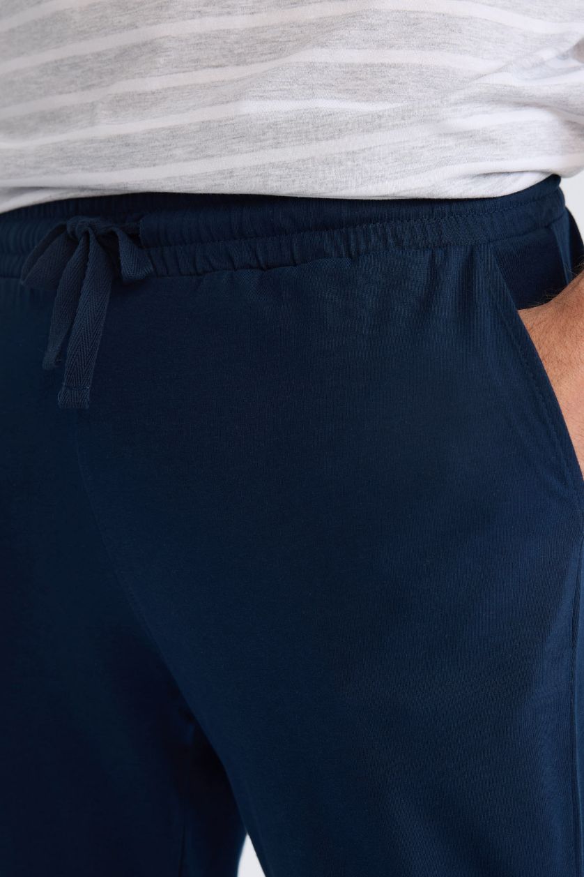 Erkek Lacivert %100 Pamuk Regular Fit Beli Bağcıklı Düz Paça Cepli Pijama Altı