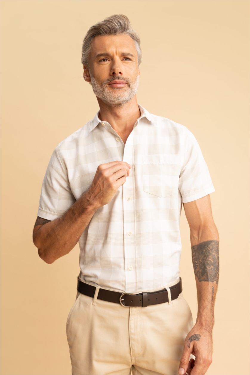 Ерлер ашық реңк қалыпты пішім чек Қысқа жеңді жейде