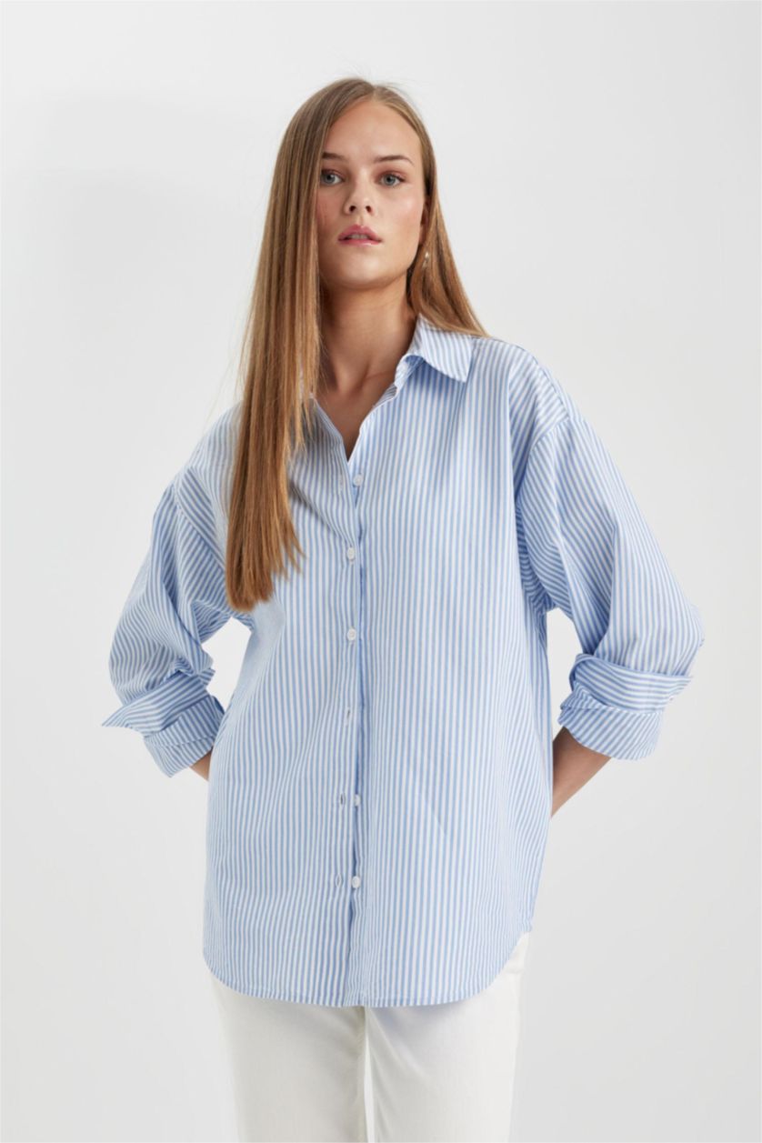 FEMME Bleu Chemises à manches longues Popeline Col De Chemise