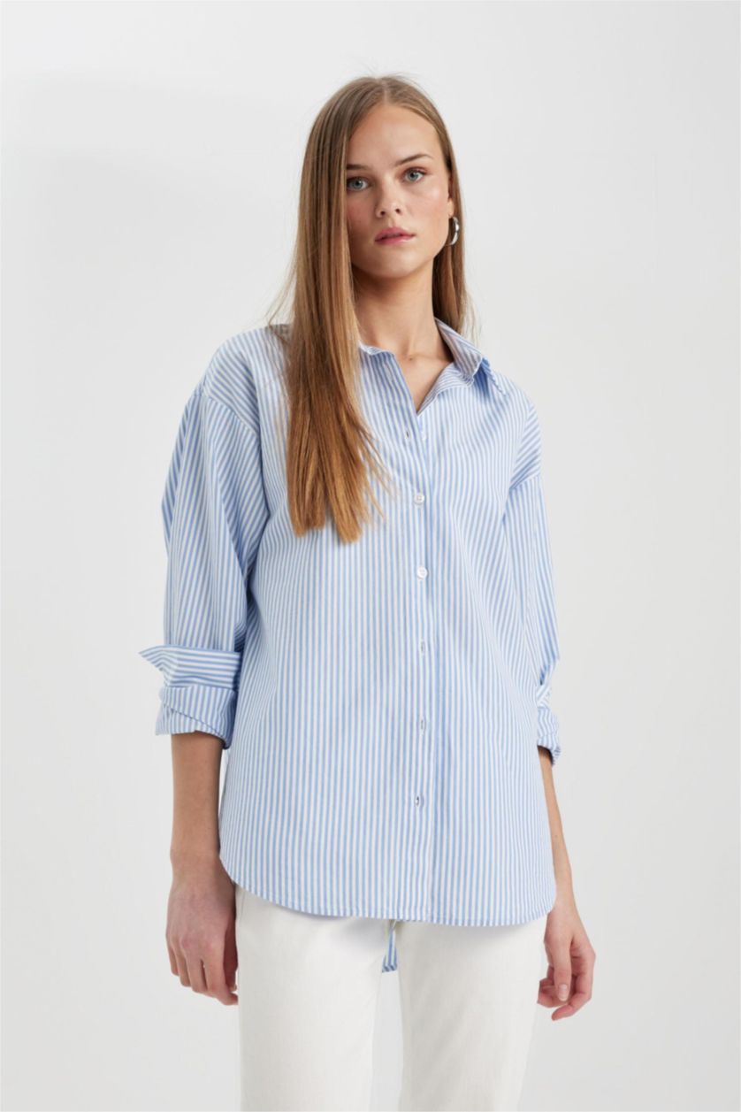 FEMME Bleu Chemises à manches longues Popeline Col De Chemise