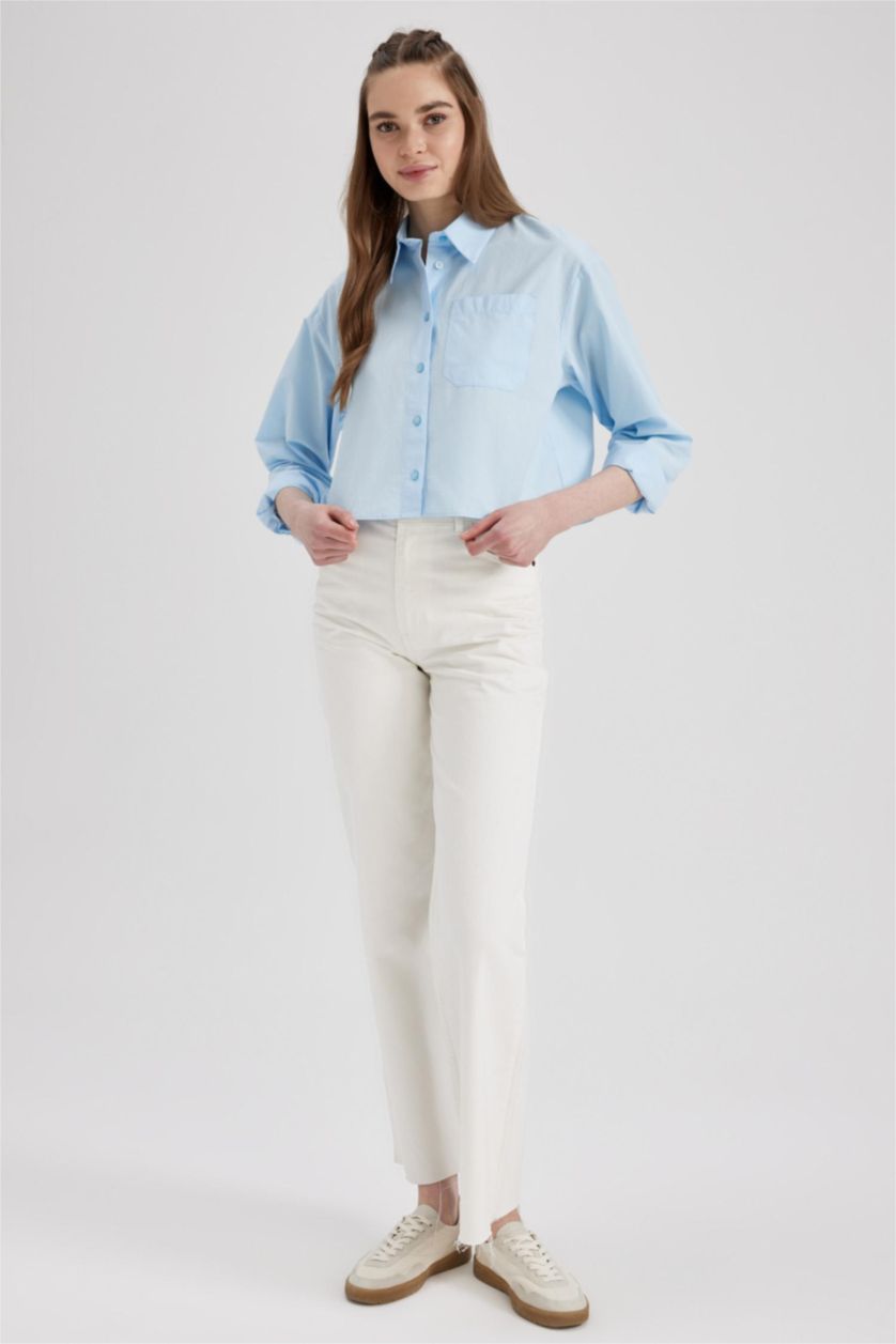 WOMAN Light Blue Regular Fit Poplin Long Sleeve Shirt