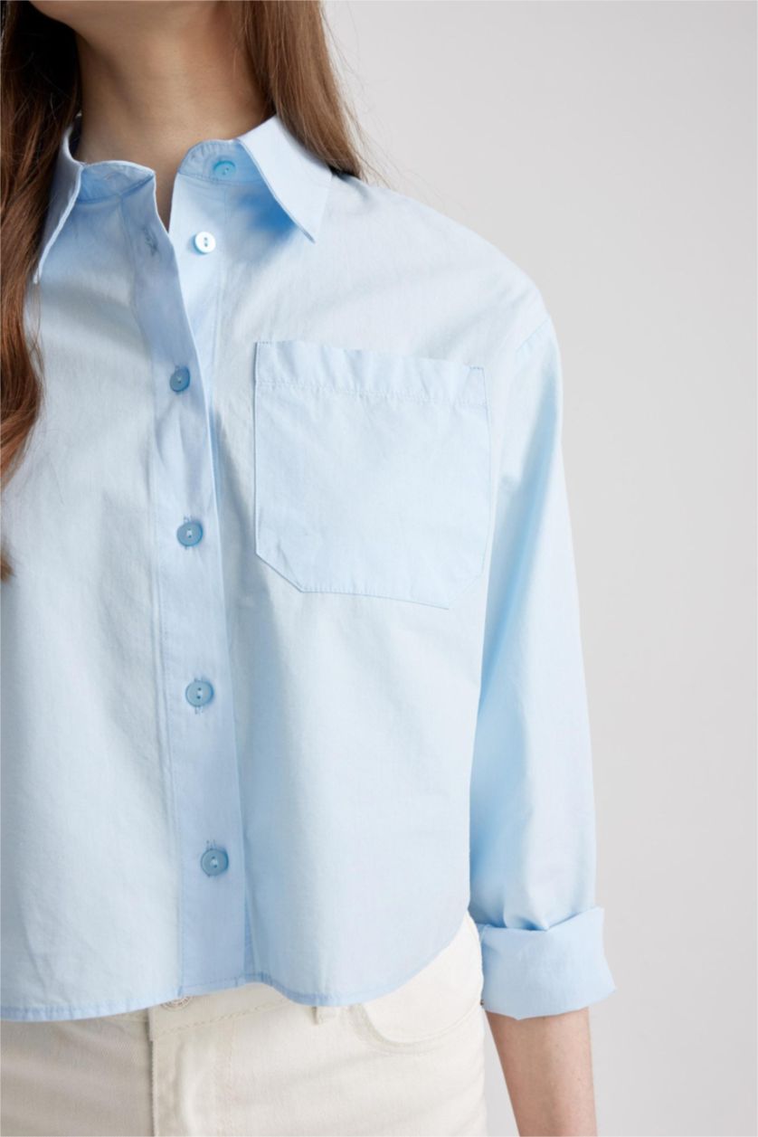 WOMAN Light Blue Regular Fit Poplin Long Sleeve Shirt