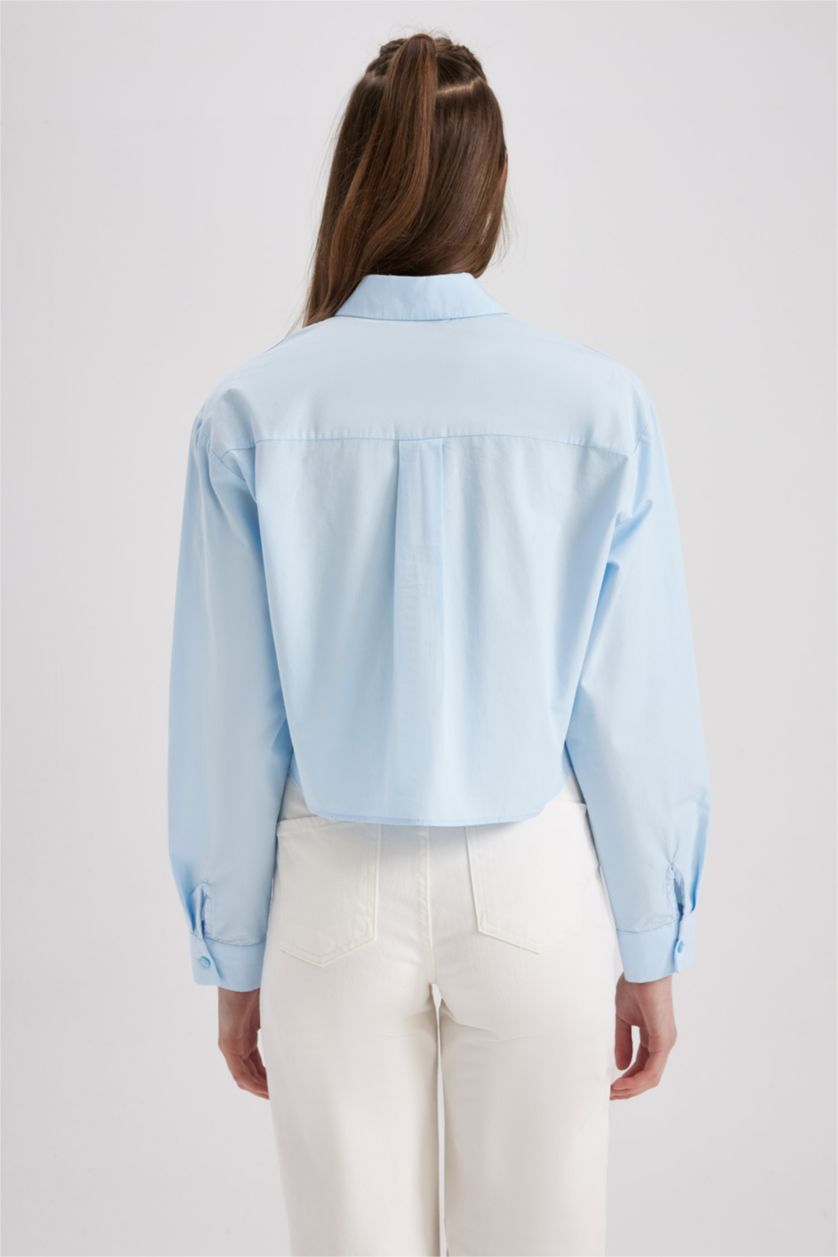 WOMAN Light Blue Regular Fit Poplin Long Sleeve Shirt