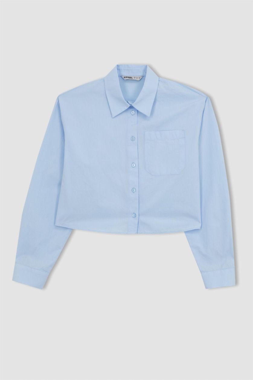 WOMAN Light Blue Regular Fit Poplin Long Sleeve Shirt