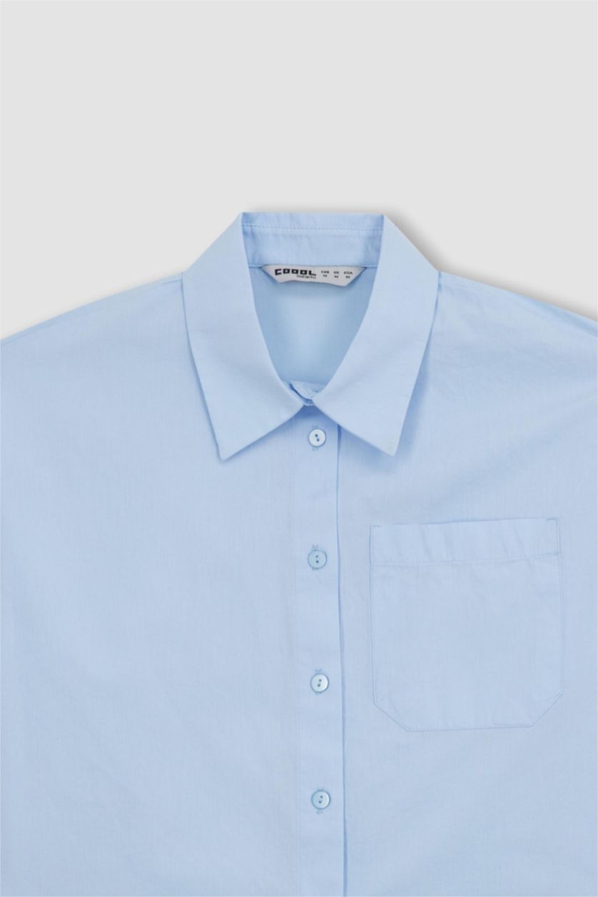 WOMAN Light Blue Regular Fit Poplin Long Sleeve Shirt