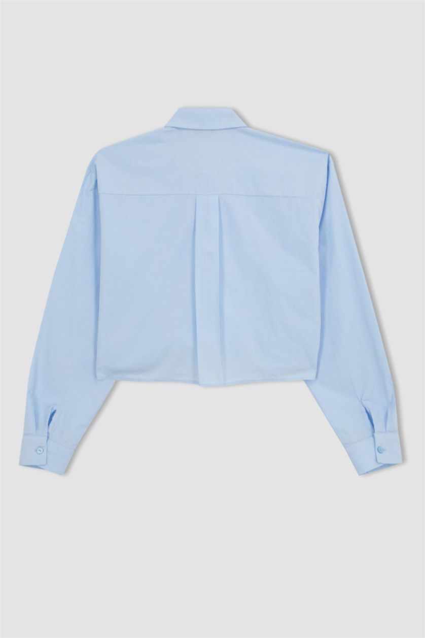WOMAN Light Blue Regular Fit Poplin Long Sleeve Shirt