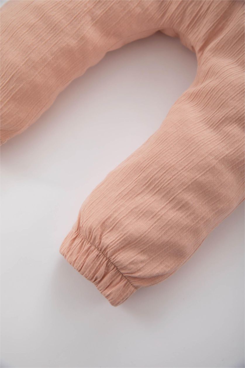 BABY GIRL Ecru Baby Girl Long Sleeved T-Shirt Crinkle Fabric Salopet 2-Pack Set