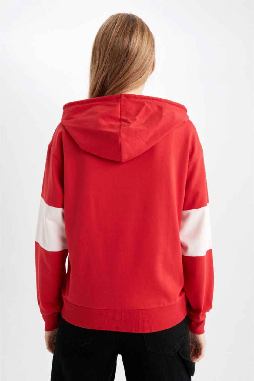 نساء أحمر سويت شيرت أوفر سايز بغطاء للرأس