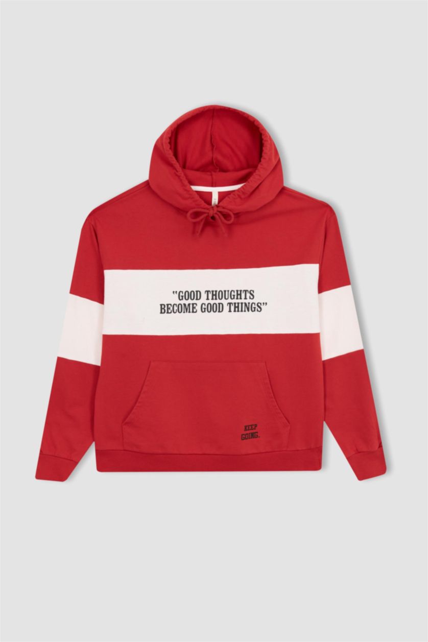 نساء أحمر سويت شيرت أوفر سايز بغطاء للرأس