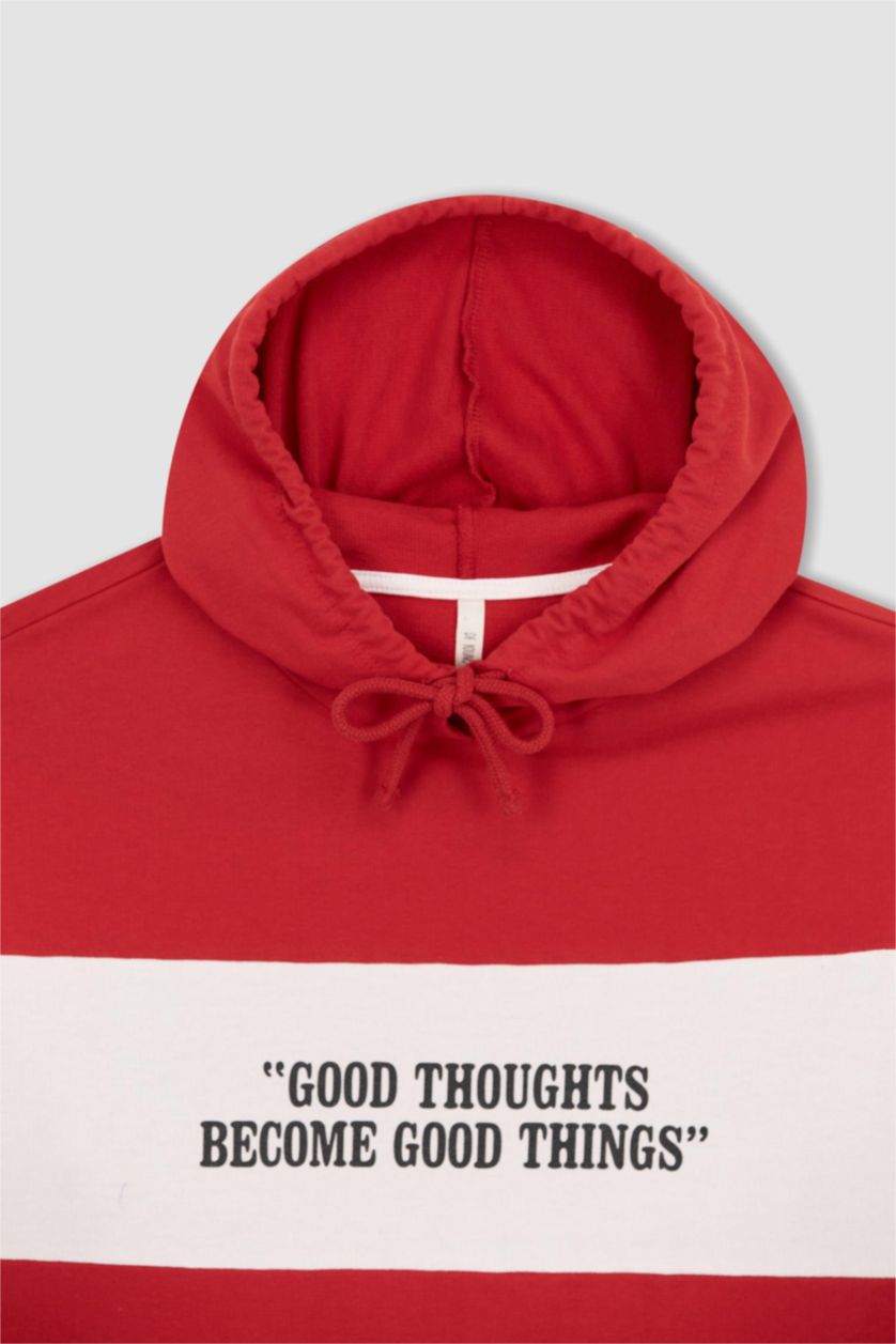 نساء أحمر سويت شيرت أوفر سايز بغطاء للرأس