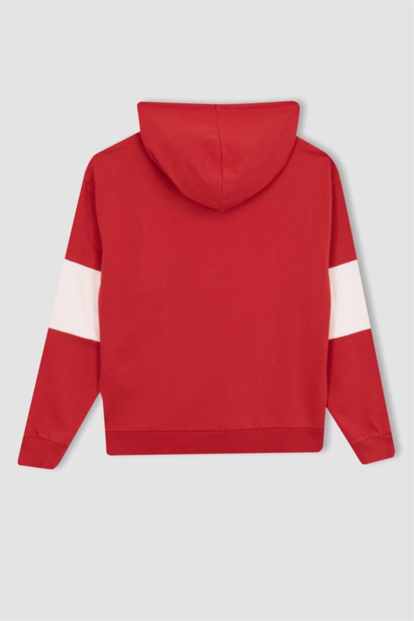 نساء أحمر سويت شيرت أوفر سايز بغطاء للرأس