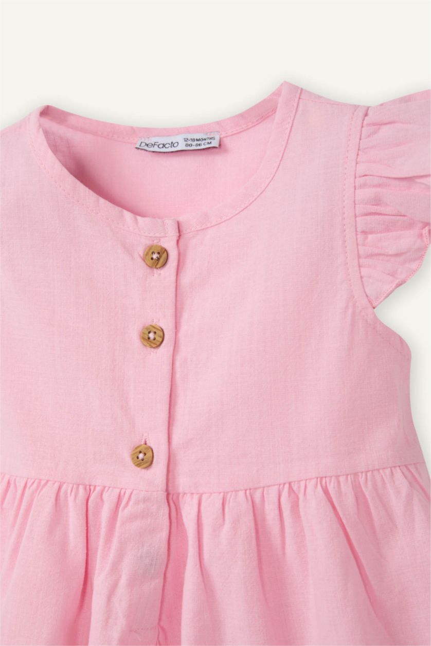 Baby Girl Pink Regular Fit Basic Short Sleeve Woven Dress