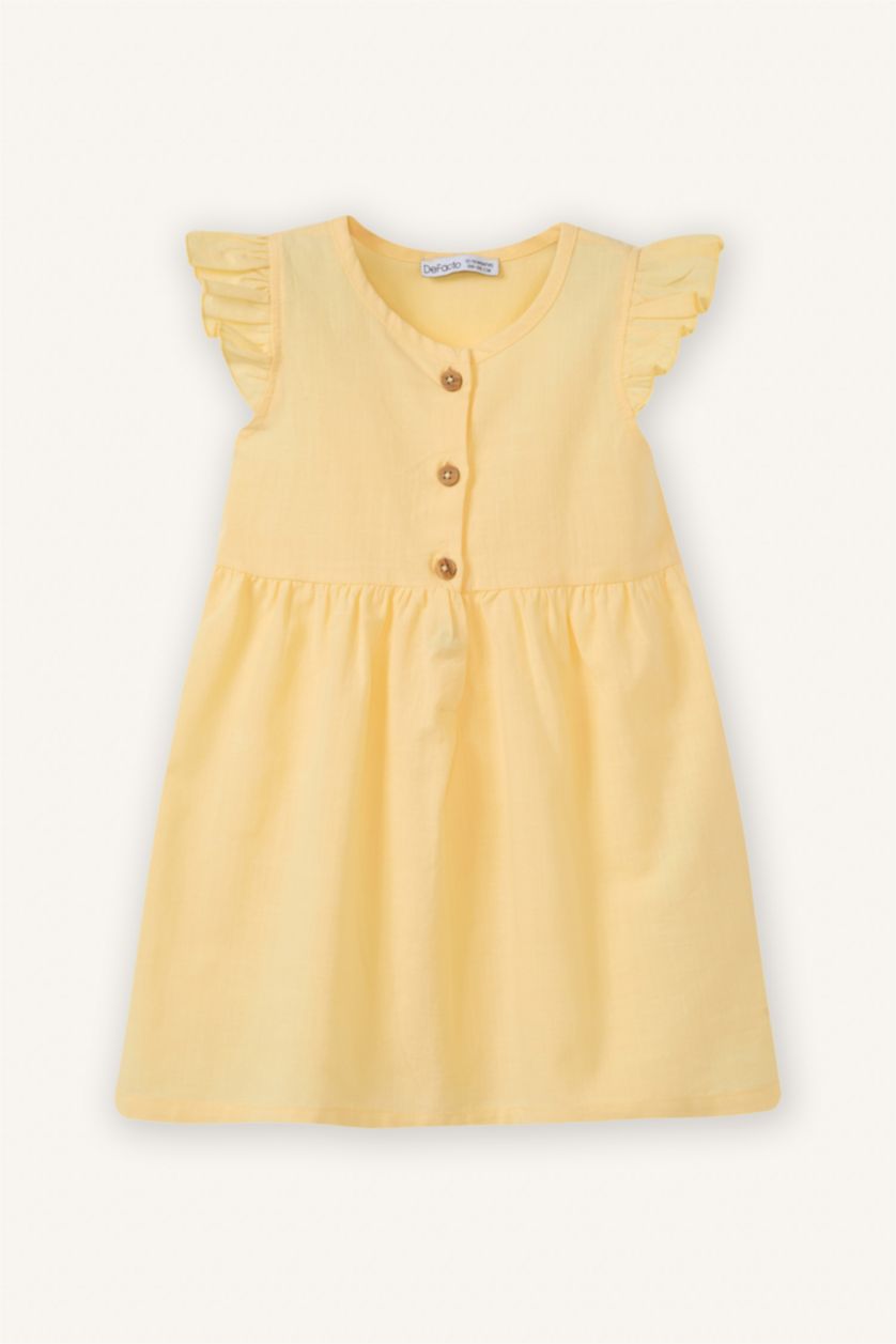 Kız Bebek Sarı Flamlı Poplin Elbise Kız Bebek