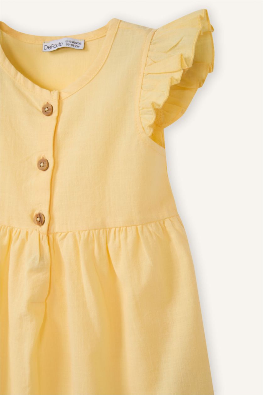 Kız Bebek Sarı Flamlı Poplin Elbise Kız Bebek