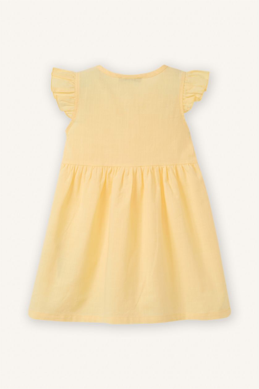 Kız Bebek Sarı Flamlı Poplin Elbise Kız Bebek