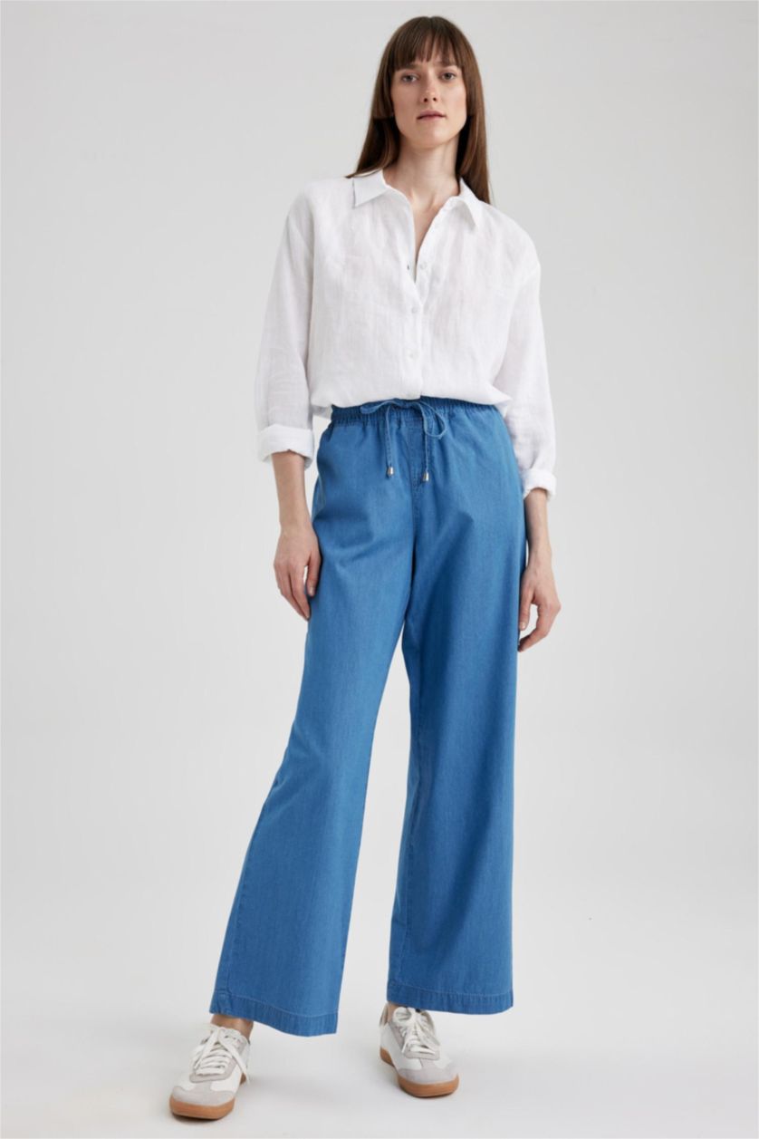 Kadın Mavi Yüksek Bel Straıght Fıt Pantolon