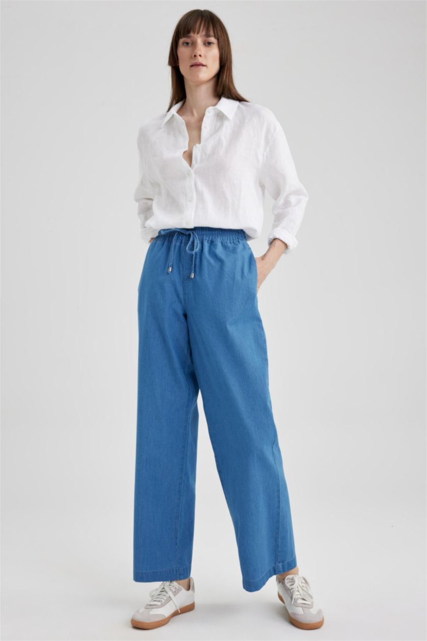 Kadın Mavi Yüksek Bel Straıght Fıt Pantolon