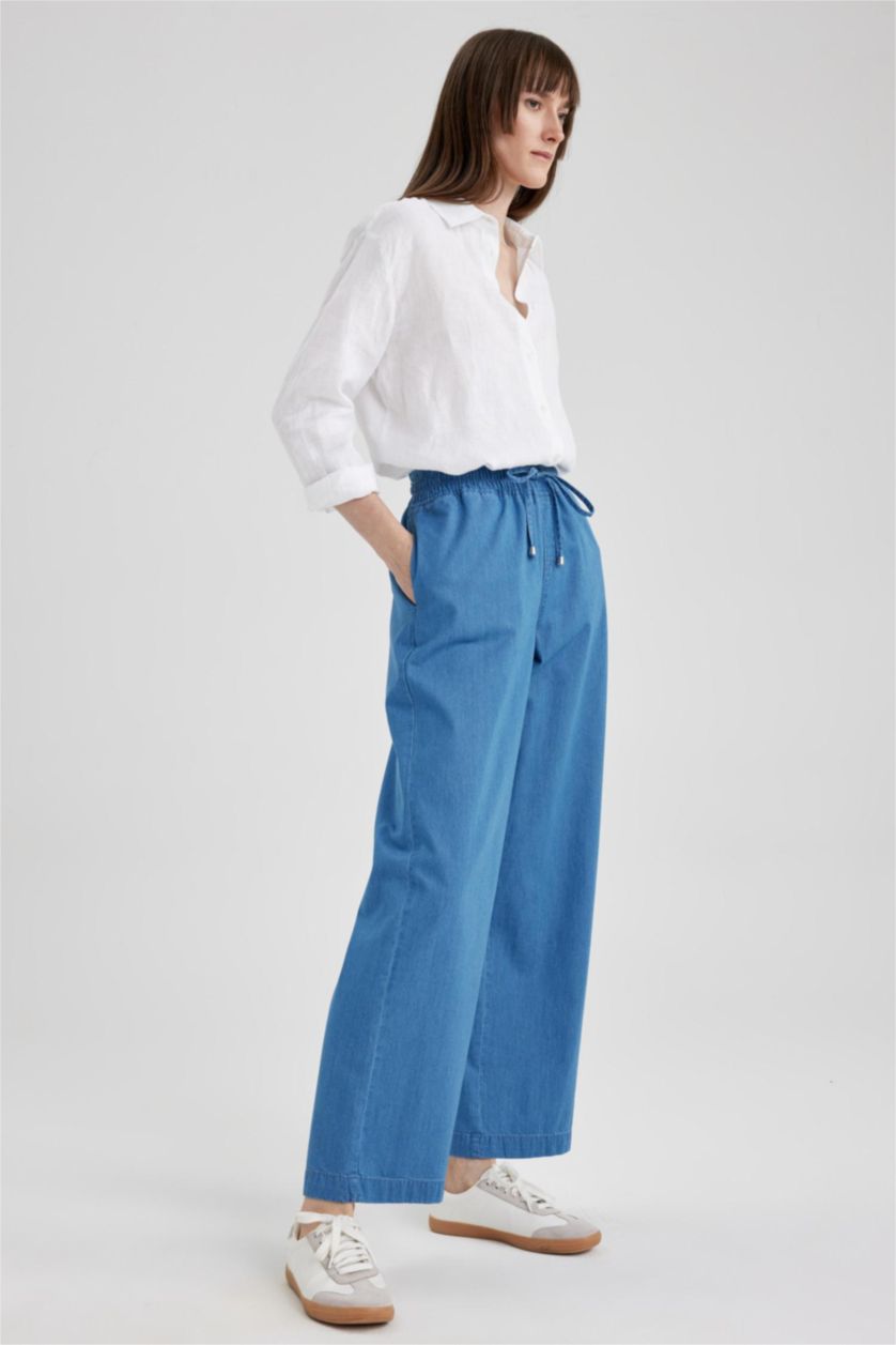 Kadın Mavi Yüksek Bel Straıght Fıt Pantolon