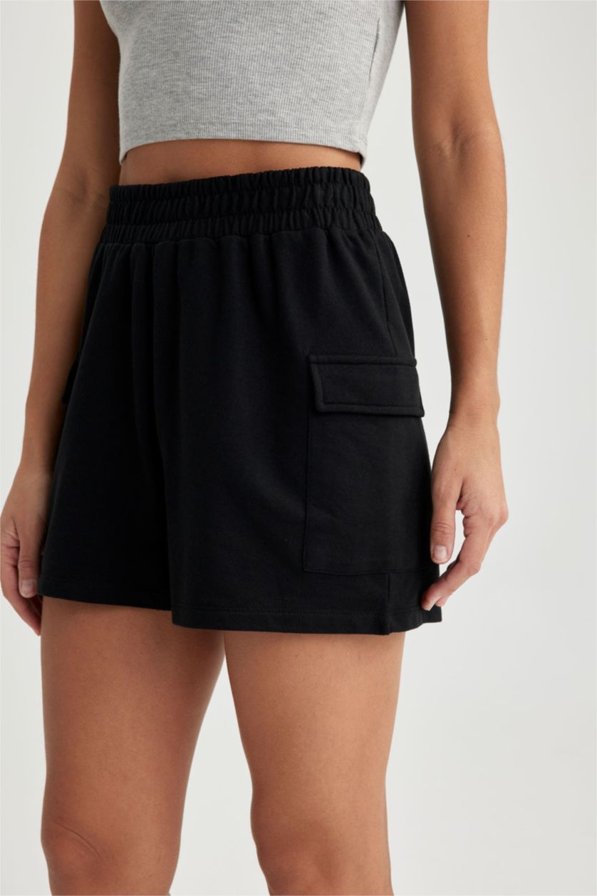 WOMAN Black Regular Fit Thin Sweatshirt Fabric Regular Hem Shorts