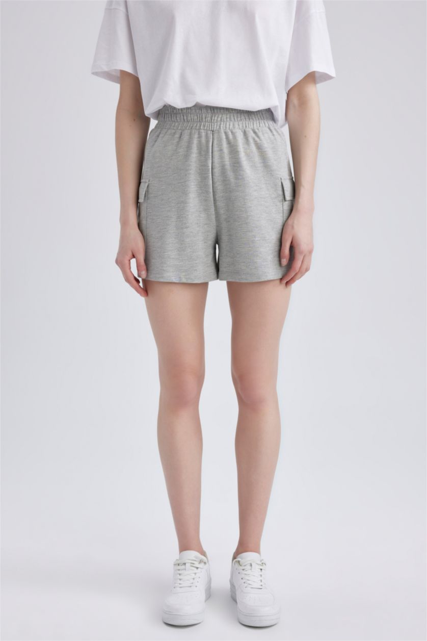 حريمي ميلانج رمادي شورت قصة عادية بجيب