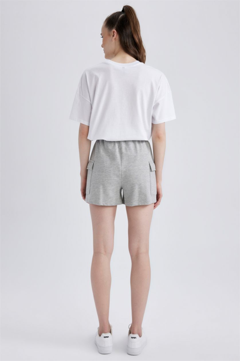 حريمي ميلانج رمادي شورت قصة عادية بجيب