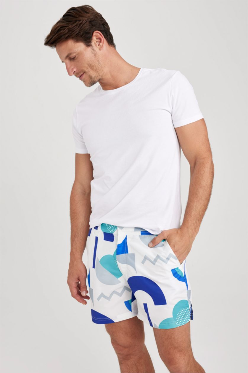 MAN White Printed Short Swim Shorts