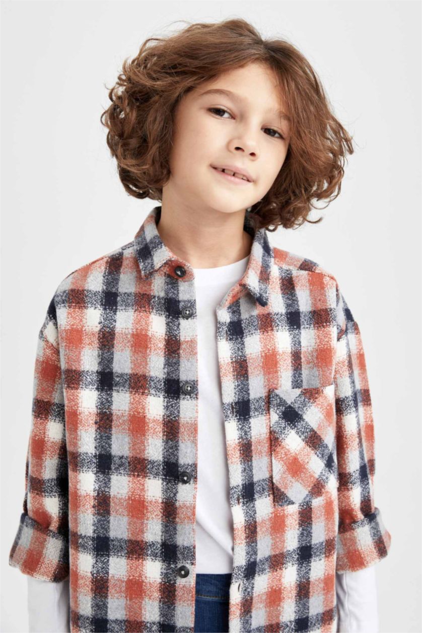 GARÇONS Gris Chemises à manches longues Flanelle Col Polo Garçon