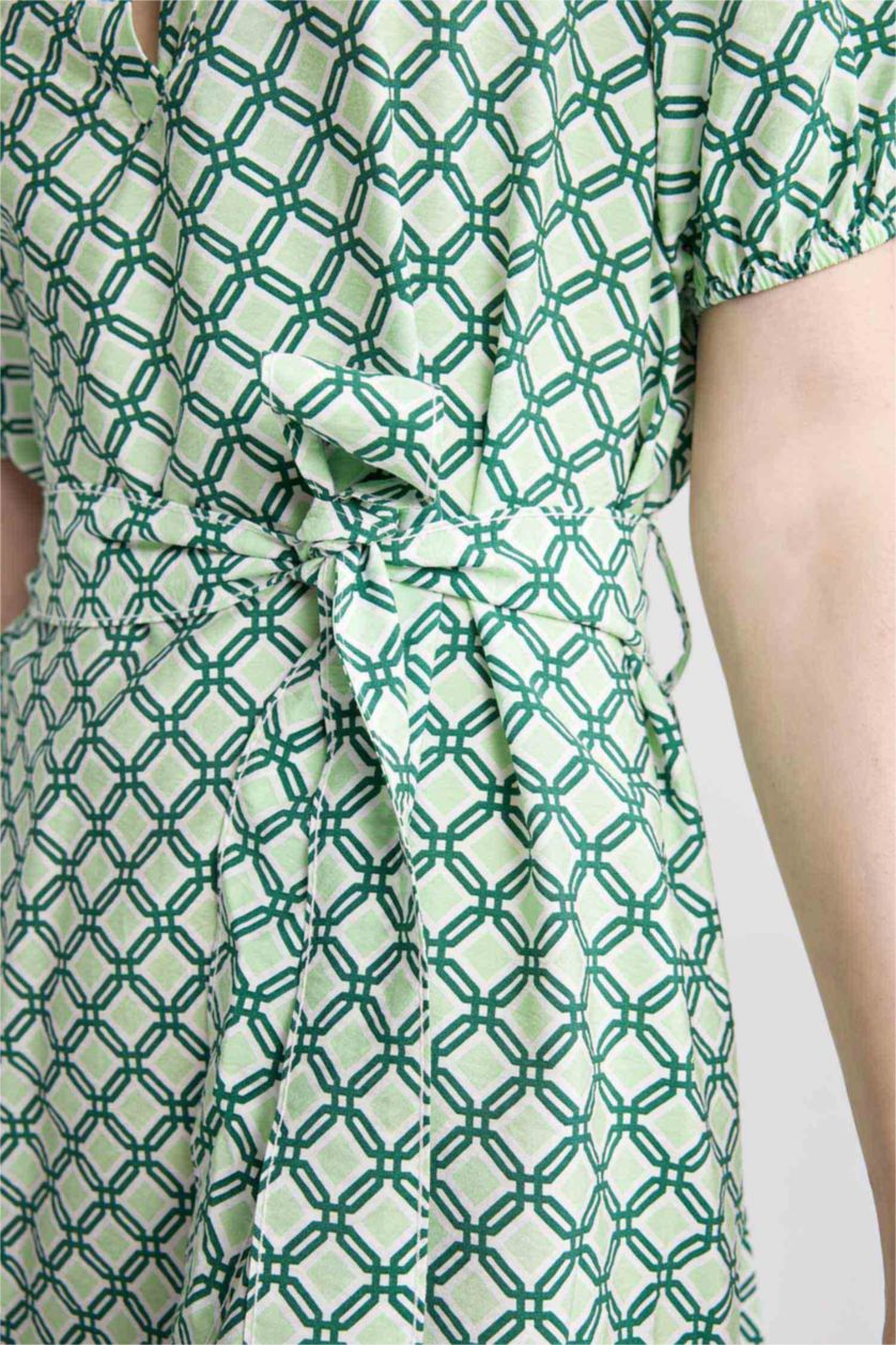 WOMAN Green Ethnic Patterned Aerobin Mini Short Sleeve Dress