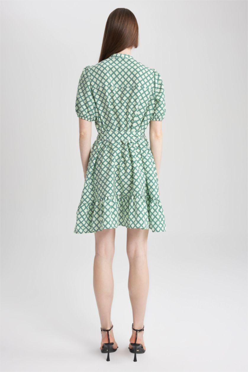 WOMAN Green Ethnic Patterned Aerobin Mini Short Sleeve Dress