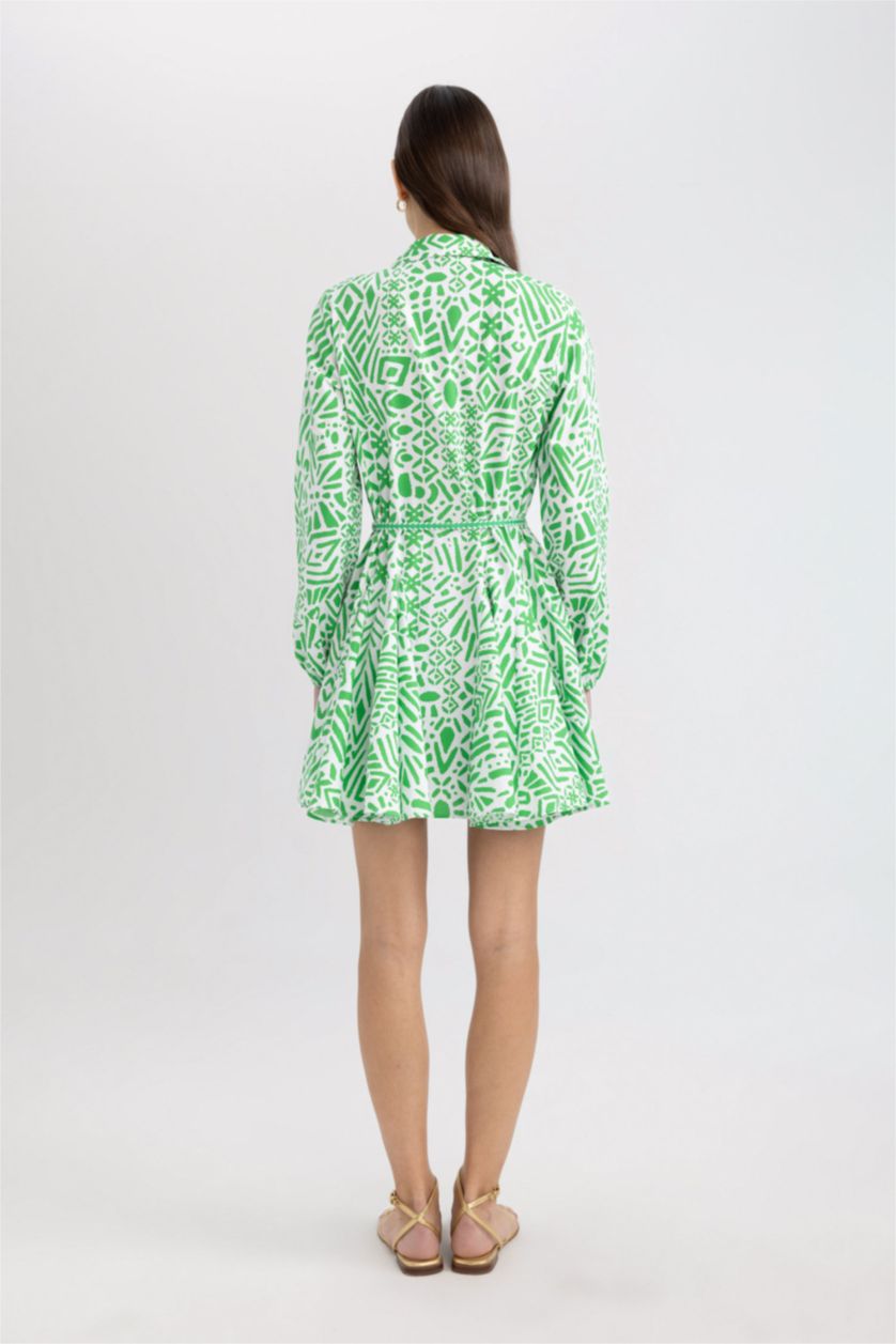 نساء أخضر فستان نص ردن طويل مطبوع بياخة قميص