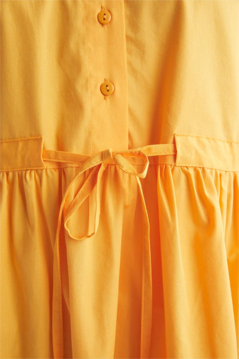 FEMME Jaune Mini Robe en popeline à manches courtes et col chemise