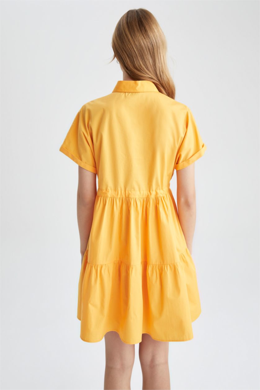FEMME Jaune Mini Robe en popeline à manches courtes et col chemise