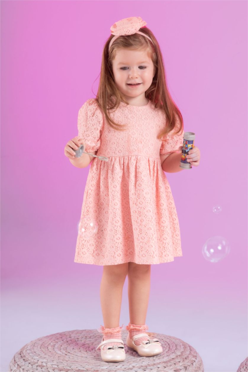 BABY GIRL Dark Pink Baby Girl Short Sleeve Lace 2 Piece Dress