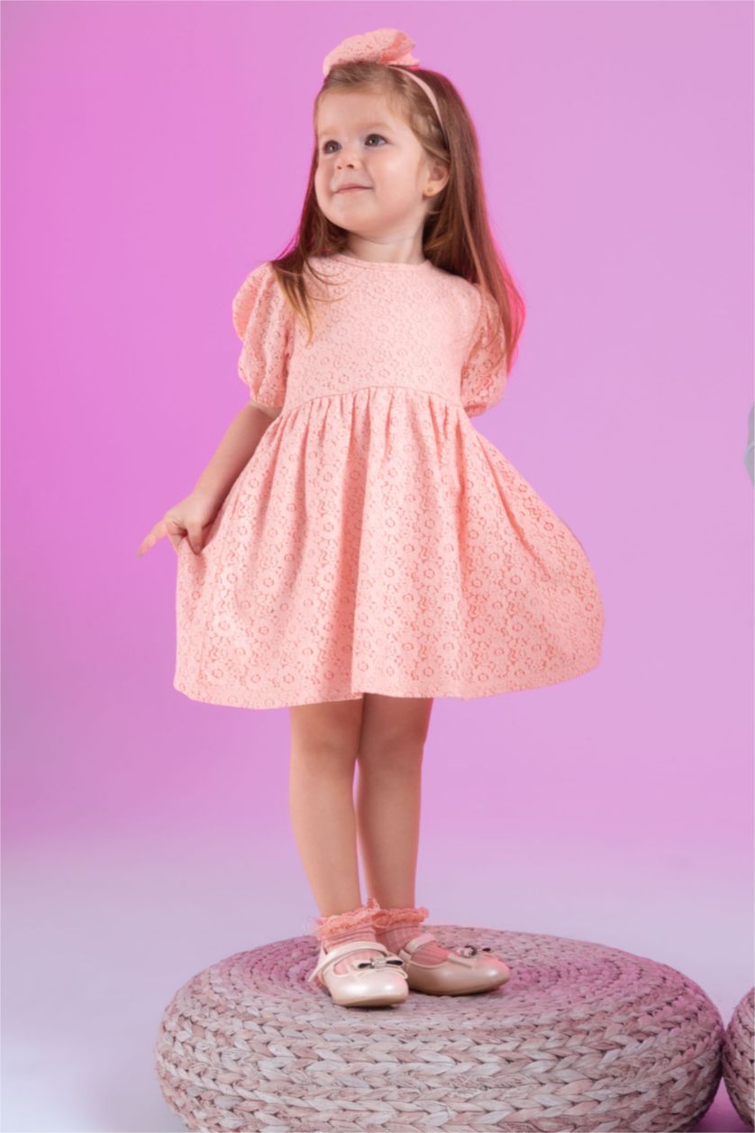 BABY GIRL Dark Pink Baby Girl Short Sleeve Lace 2 Piece Dress