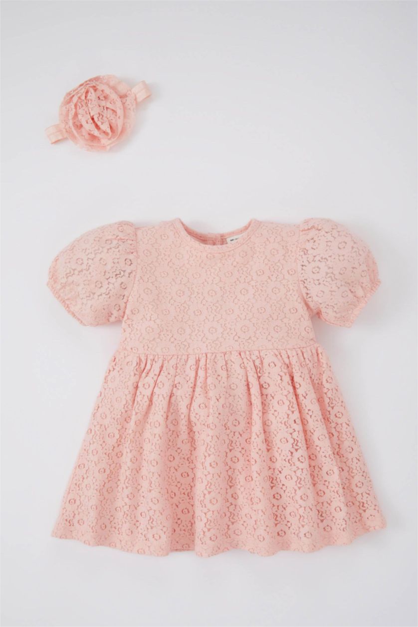 BABY GIRL Dark Pink Baby Girl Short Sleeve Lace 2 Piece Dress