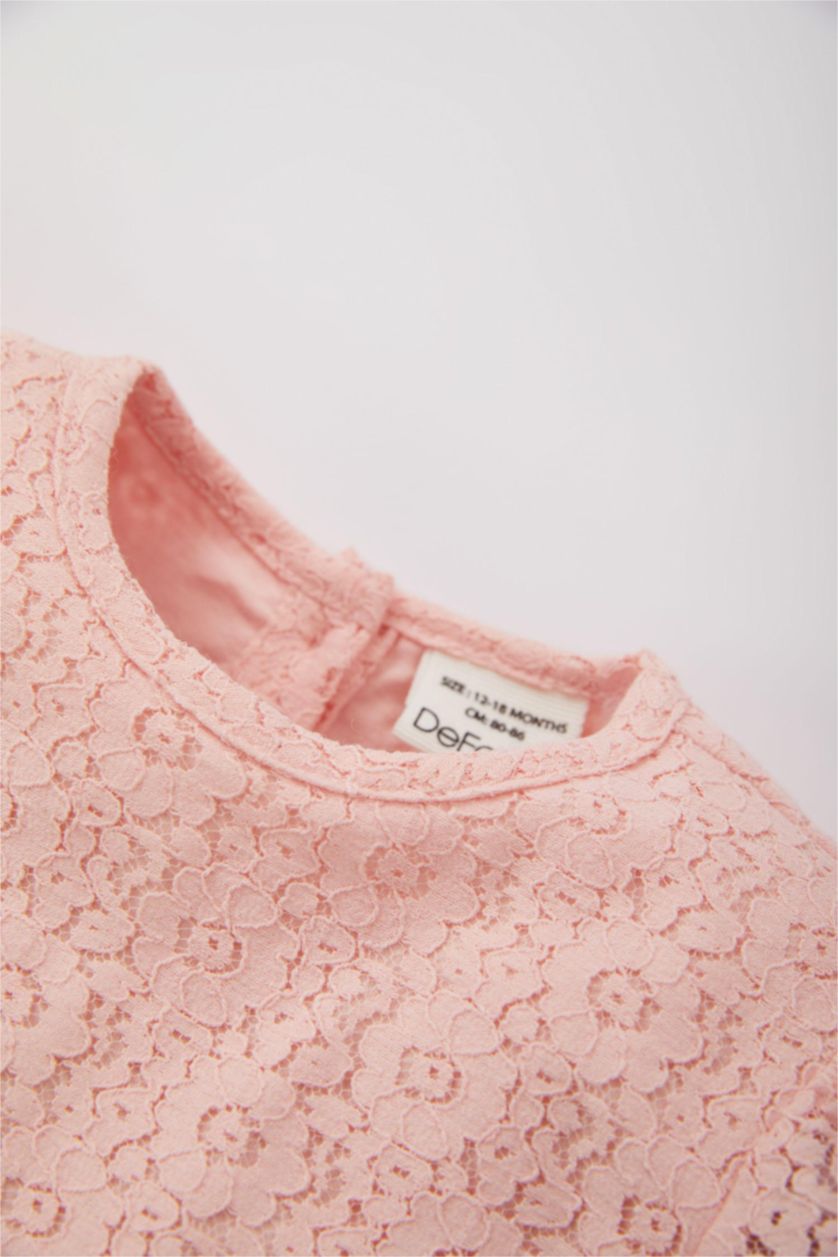 BABY GIRL Dark Pink Baby Girl Short Sleeve Lace 2 Piece Dress