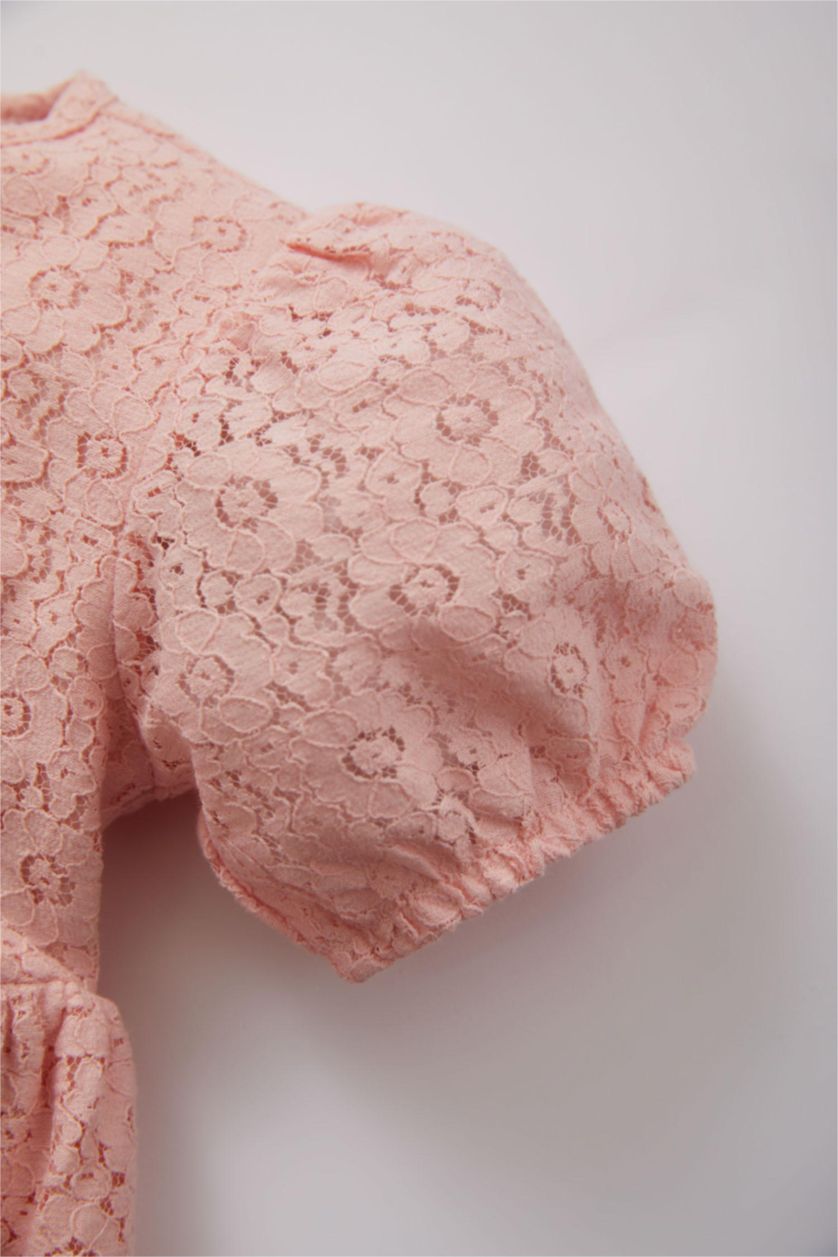 BABY GIRL Dark Pink Baby Girl Short Sleeve Lace 2 Piece Dress