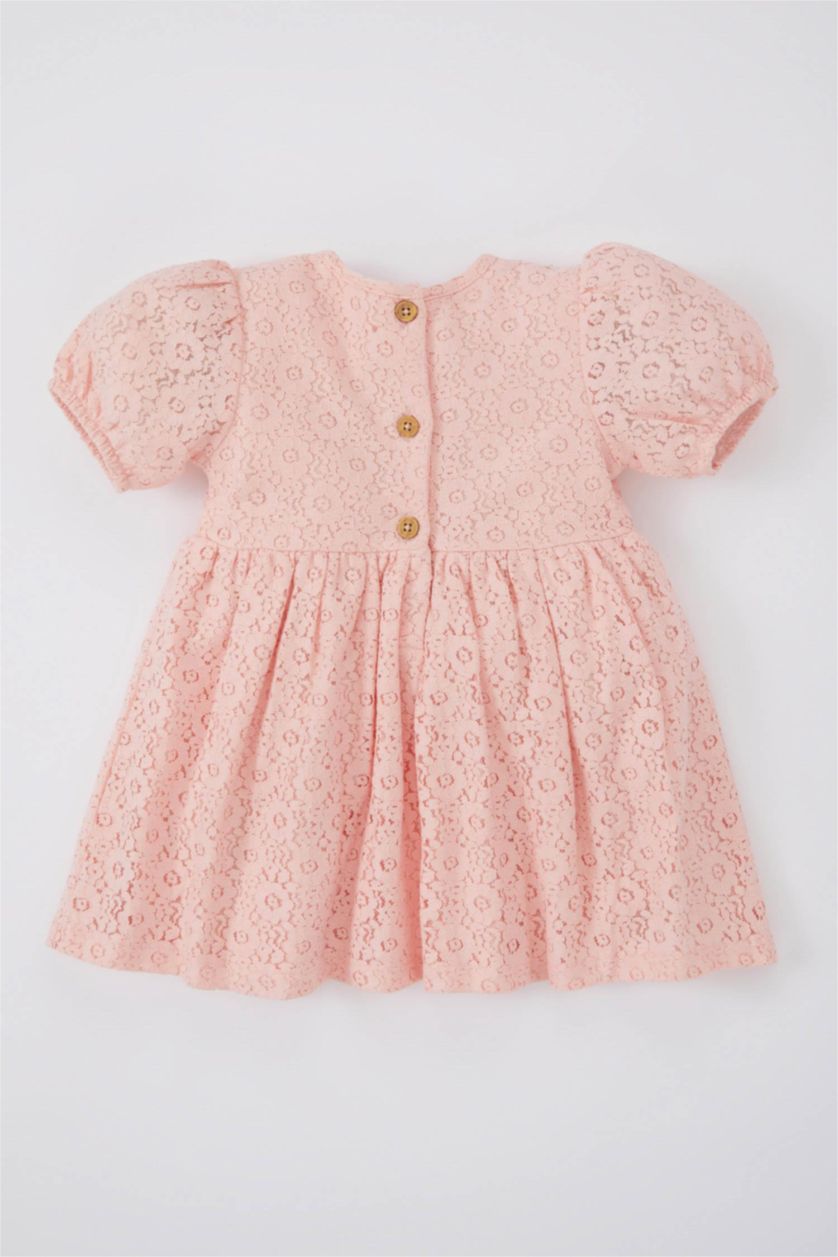 BABY GIRL Dark Pink Baby Girl Short Sleeve Lace 2 Piece Dress