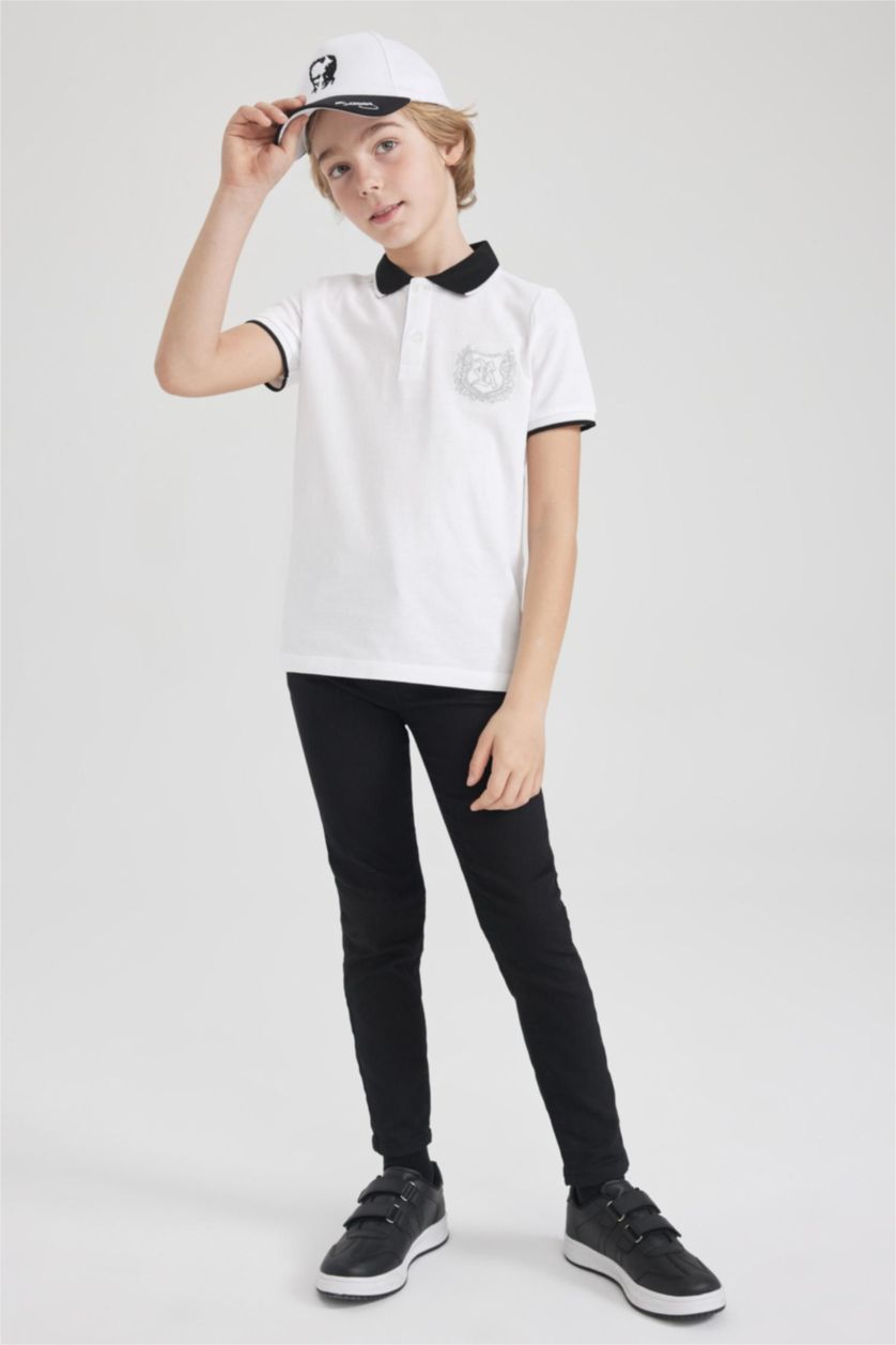 BOYS & TEENS White Boy Regular Fit Polo Neck Pique Short Sleeved Polo T-Shirt