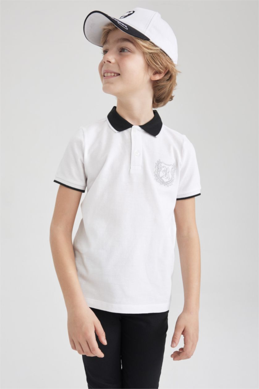 BOYS & TEENS White Boy Regular Fit Polo Neck Pique Short Sleeved Polo T-Shirt