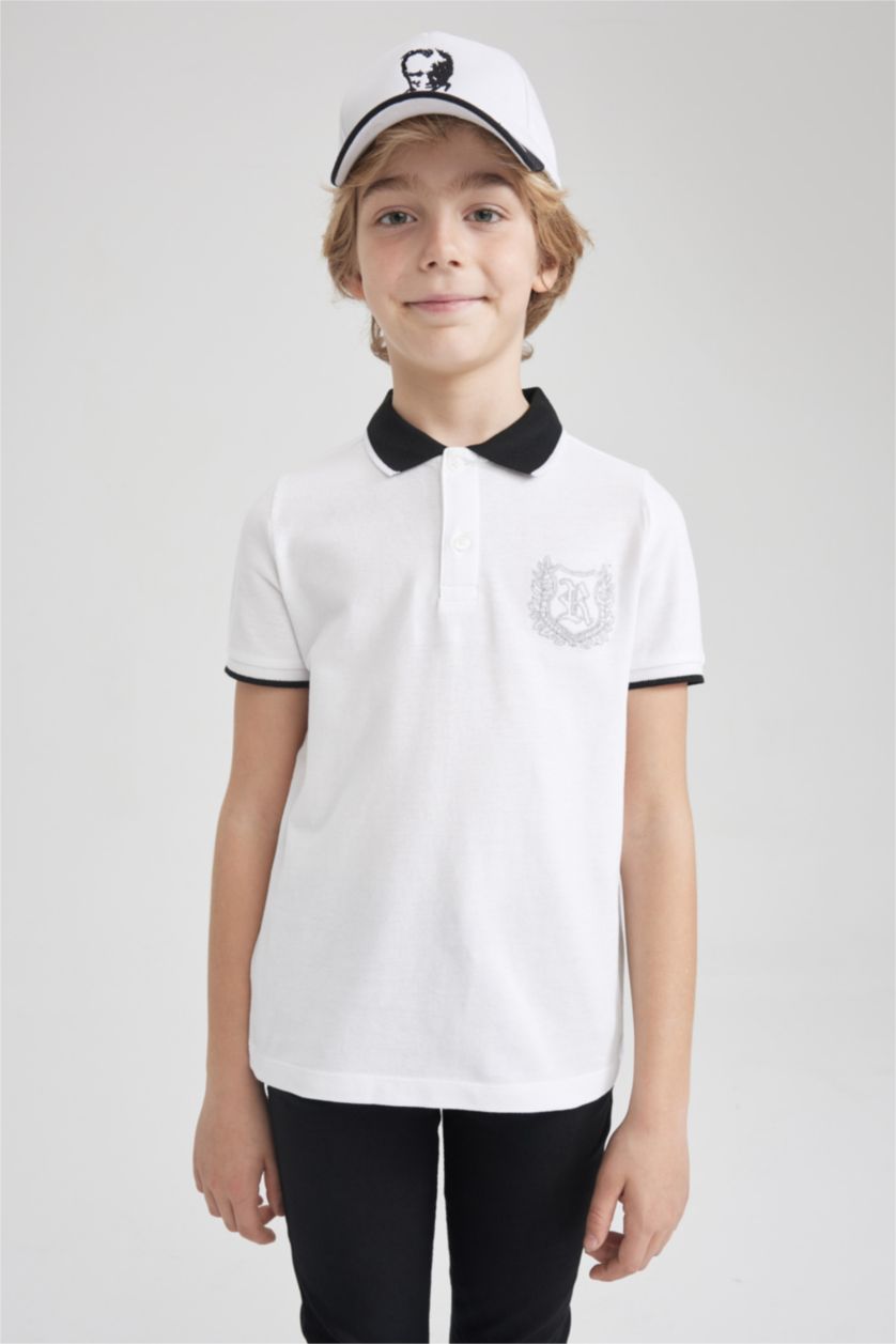 BOYS & TEENS White Boy Regular Fit Polo Neck Pique Short Sleeved Polo T-Shirt