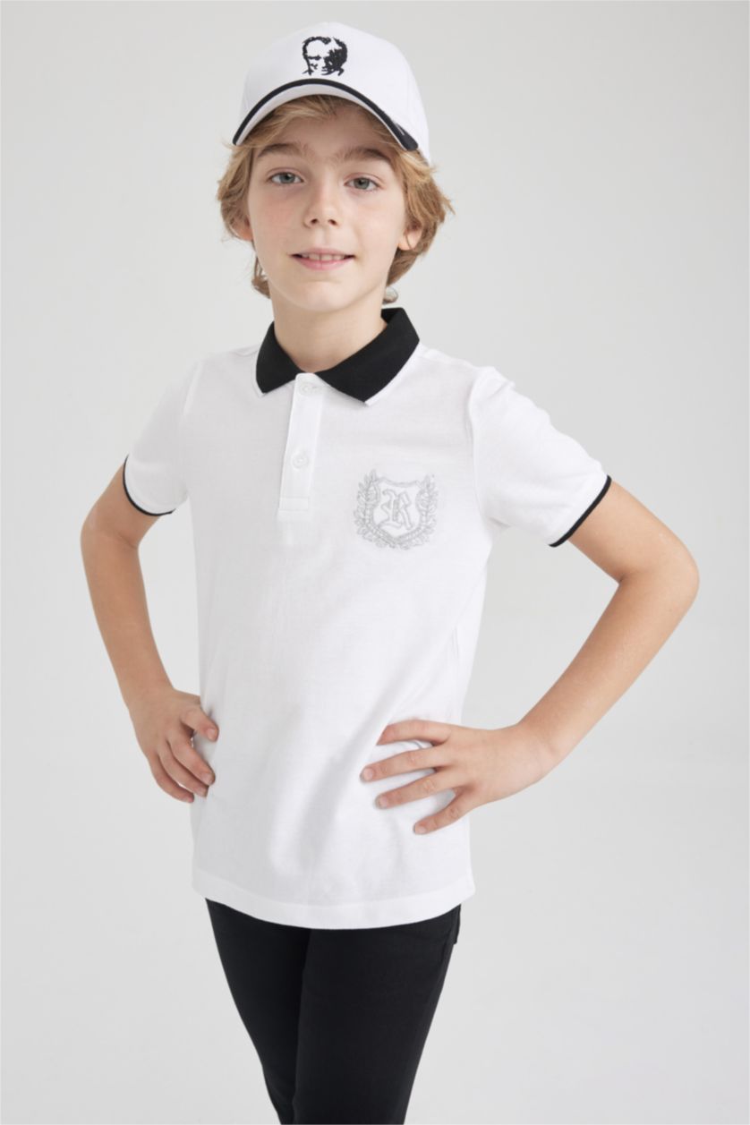 BOYS & TEENS White Boy Regular Fit Polo Neck Pique Short Sleeved Polo T-Shirt
