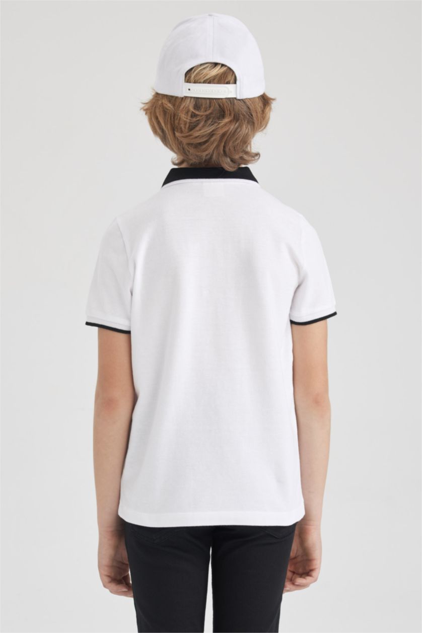 BOYS & TEENS White Boy Regular Fit Polo Neck Pique Short Sleeved Polo T-Shirt