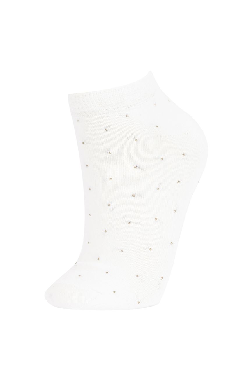 Kadın Beyaz Kadın 3'lü Pamuklu Puantiyeli ve Çizgili Patik Çorap